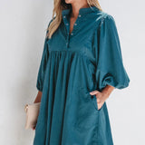 Quarter Snap Three-Quarter Sleeve Dress with Pockets