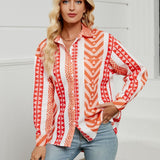 Geometric Collared Neck Long Sleeve Shirt