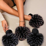 Fuzzy Open Toe Flat Sandals