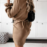 Drawstring Long Sleeve Mini Dress