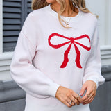 Bow Graphic Round Neck Long Sleeve Sweater