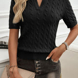 Cable-Knit Short Sleeve Sweater