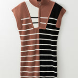 Striped Quarter Zip Cap Sleeve Sweater Dress