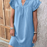 Ruffled Notched Cap Sleeve Mini Dress