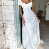 Devine Sweetheart Neck Short Sleeve Maxi Dress