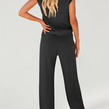 Full Size Round Neck Top and Drawstring Pants Set