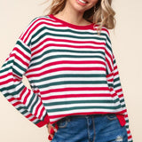 Haptics Full Size Striped Contrast Side Slit Knit Top
