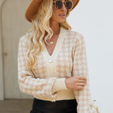 Houndstooth Button Up Long Sleeve Cardigan