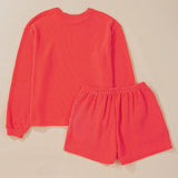 Round Neck Long Sleeve Top and Shorts Set