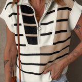 Striped Half Zip Sweater Vest