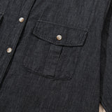 Pocketed Collared Neck Long Sleeve Denim Top
