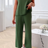 Round Neck Short Sleeve Top and Pants Set