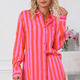 Striped Pocketed Button Up Shirt and Shorts Set