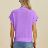 Double Take Full Size Mock Neck Short Sleeve Sweater