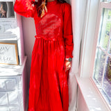 Karlie | Poplin Smock Tier Maxi Dress - Red