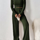 Scoop Neck Long Sleeve Top and Pants Set