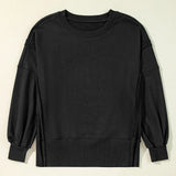 Exposed Seam Round Neck Long Sleeve Sweatshirt