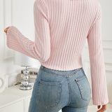 Ribbed Drawstring Long Sleeve T-Shirt