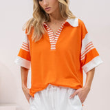 Hailey & Co Full Size Contrast Stripe Polo Shirt