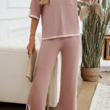 Contrast Trim Half Sleeve Top and Pants Set