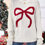 Perfee Bow Round Neck Long Sleeve Sweater