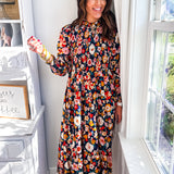 Karlie | London Floral Smock Tier Maxi Dress - Navy