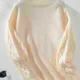 Cable-Knit Notched Long Sleeve Sweater