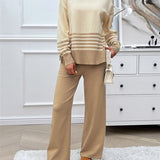 Devine Slit Striped Round Neck Top and Pants Sweater Set