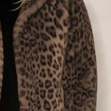 Full Size Leopard Furry Collared Neck Long Sleeve Coat