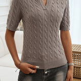 Cable-Knit Short Sleeve Sweater