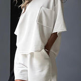 Pocketed Round Neck Half Sleeve Top and Shorts Set