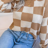 Checkered Mock Neck Long Sleeve Sweater