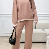 Round Neck Dropped Shoulder Top and Pants Sweater Set