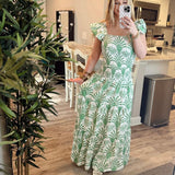 Summer Ways 2 Piece Flutter Sleeve Set - Green Deco Palm