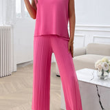 Round Neck Short Sleeve Top and Pants Set