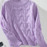 Cable Knit Mock Neck Long Sleeve Sweater