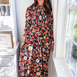 Karlie | London Floral Smock Tier Maxi Dress - Navy