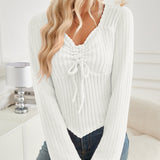 Ribbed Drawstring Long Sleeve T-Shirt