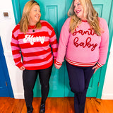 "Merry" Stripped Sweatshirt- Pink/Red