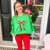 Christmas Metallic Bow Sweatshirt- Green