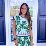 Queen Of Sparkles | White & Green Beaded Shamrock Skirt - Final Sale