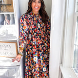 Karlie | London Floral Smock Tier Maxi Dress - Navy