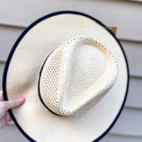 Open Weave Bow Trim Panama Hat - Natural/Black
