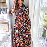 Karlie | London Floral Smock Tier Maxi Dress - Navy
