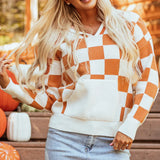 Checkered Long Sleeve Hooded Sweater