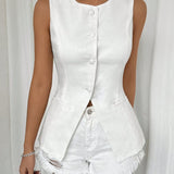 Button Down Round Neck Vest