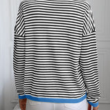 Contrast Trim Striped V-Neck Long Sleeve Knit Top