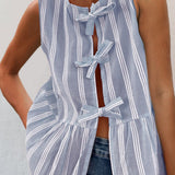 Tied Striped Round Neck Tank