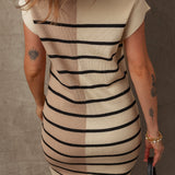 Striped Quarter Zip Cap Sleeve Sweater Dress