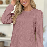 Textured Round Neck Long Sleeve Sweatshirt